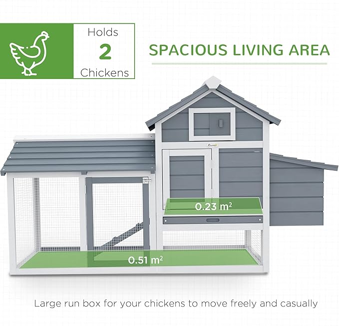 PawHut 59" Small Wooden Chicken Coop Hen House Poultry Cage for Outdoor Backyard with 2 Doors, Nesting Box and Removable Tray, White