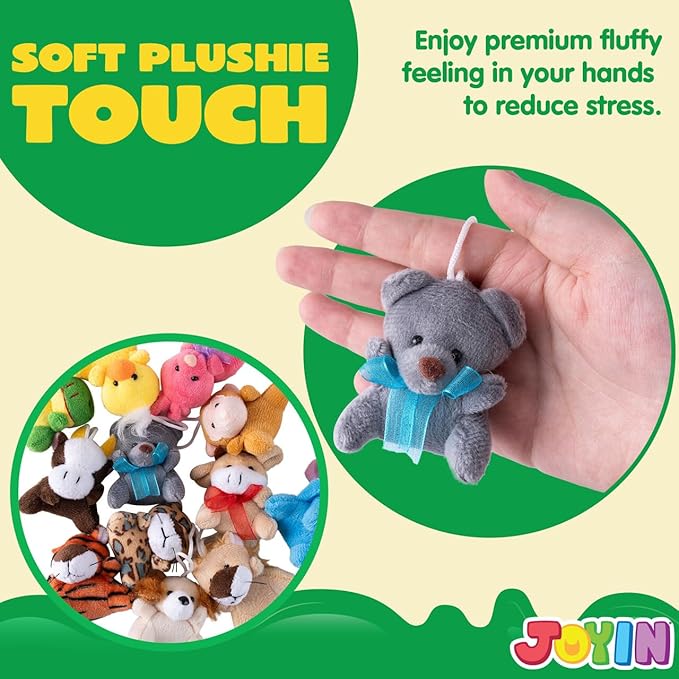 JOYIN 72 Pack Mini Animal Plush Toy Assortment (72 Units 3" Each),Bulk Stuffed Animals Party Favors for Kids, Small Animals Plush Keychain Decoration, Carnival Prizes, Christmas Party Favors