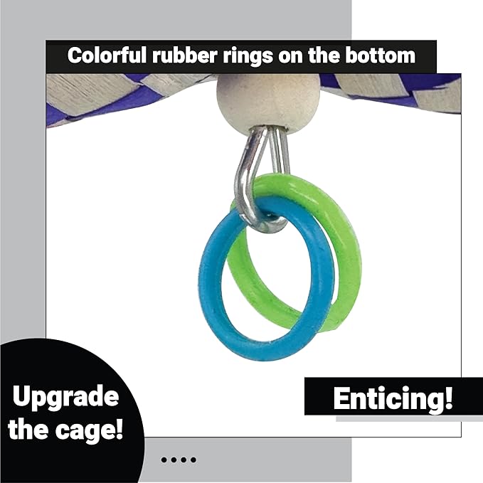 951 Double Duck Trap Bird Toy with Rubber Ducks Bamboo Finger Traps and Plastic Rings – Handcrafted Great for Small to Medium Size Birds