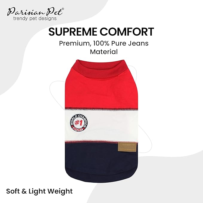 Parisian Pet Embroidered 'Worlds Champion' Dog Shirt - Lightweight Sleeveless Color Block Tee - Machine Washable for Small Dogs