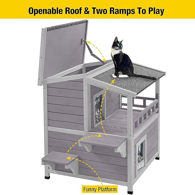 Aivituvin Cat House Indoor 2 Story Feral Cat Shelter for Winter Outdoor Large Size Cat Enclosure for Multiple Cats