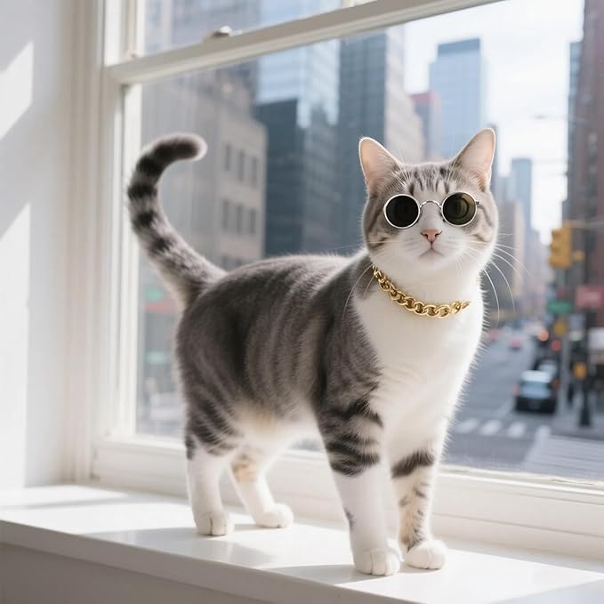 Gold Cat Chain Collar,Adjustable Cuban Link Necklace for Cats, Lightweight & Durable Metal Pet Jewelry, Stylish Decorative Accessory (Gold, S)