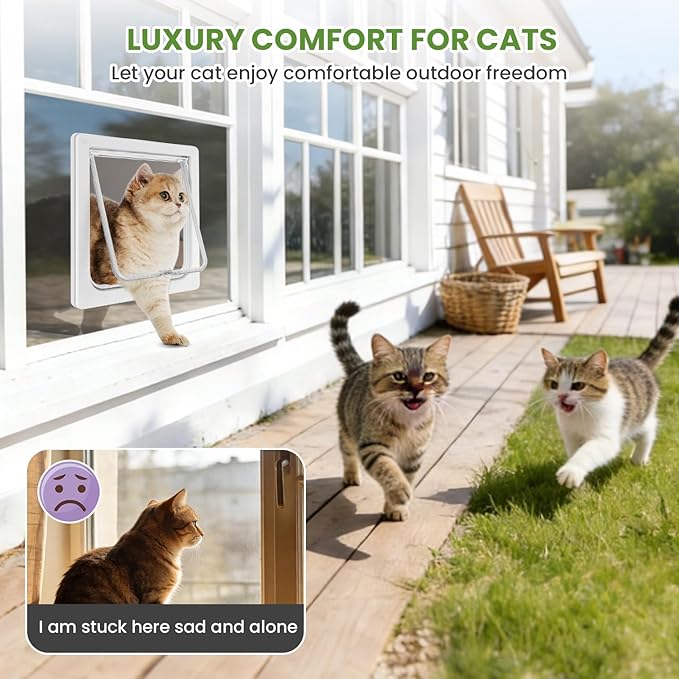Cat Door for Window, 4 Locking Modes for Safety Cat Window Door, Fits 14"-28" Width Window, Durable Weatherproof design Cat Door, Magnetic Closure, Wider View, Pet Door With Safe & Comfortable for Cat
