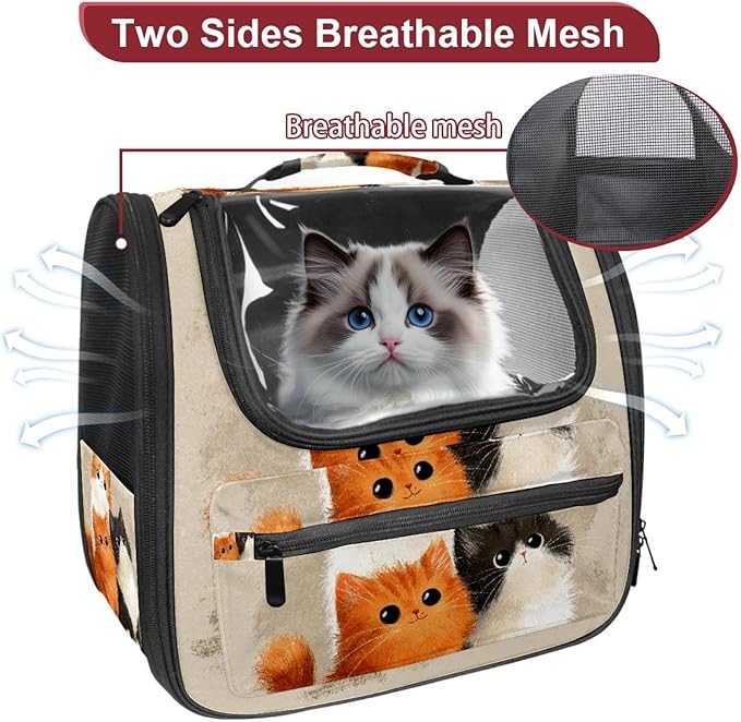 Cute Cats (1) Pet Travel Carrier | Ventilated Comfortable Design with Safety Features | Ideal for Small to Medium Sized Pets Cats, Dogs etc