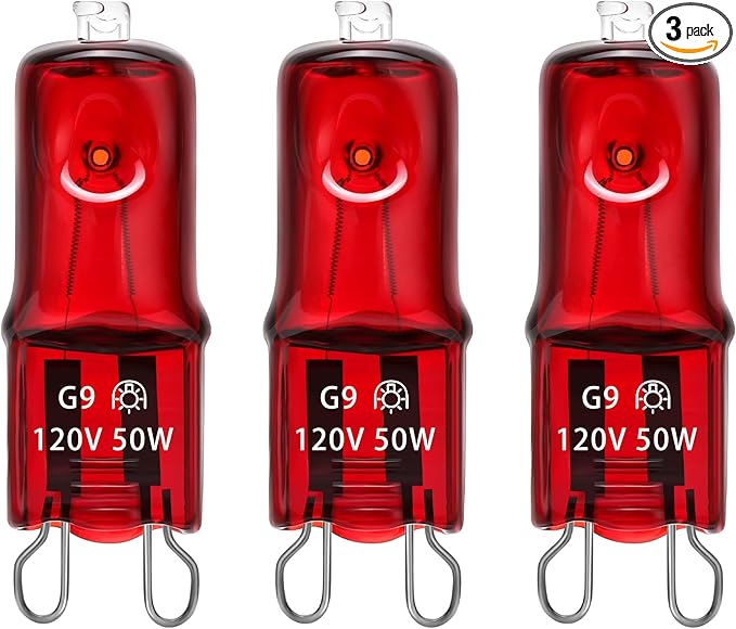 Reptile Heat Lamp G9 Bulb 50W 120V 2 Pin 3 Pack Base Light Bulb Replacement Dimmable Warm Red