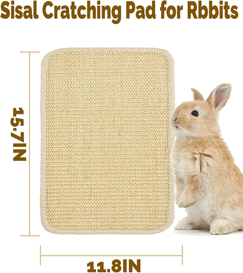 Rabbit Scratcher Mat 4 Pack Natural Sisal Bunny Scratching Mats, Small Animal Scratch Pad Rug for Indoor Grinding Claw Pad for Guinea Pigs Chinchillas (Beige)