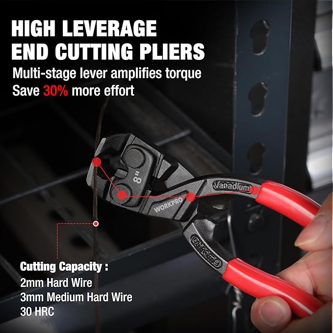 WORKPRO 8 Inch Nail Puller Pliers, High Leverage End Cutting Pliers with Gripping Jaws, Durable CR-V Construction, Ergonomic Handles - for Pulling, Cutting, Gripping Nails or Wires