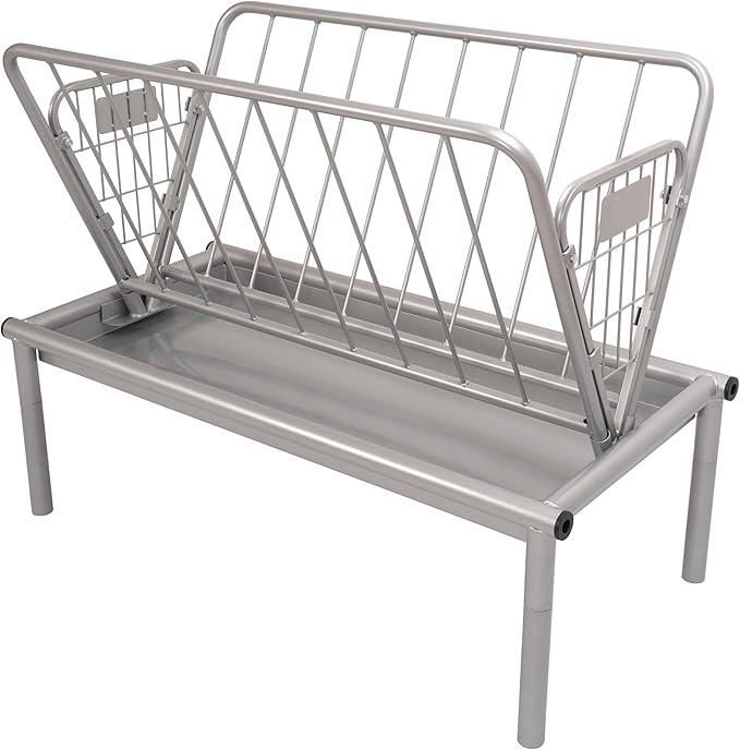 Kojem 4 Ft Long Livestock Feeder, Heavy Duty Steel Livestock 2 in 1 Grain & Hay Feeder, Outdoor Pasture Feeder with Feeding Pan for Goats, Sheep,Ponies, Cow, Horse for Farms, All Weather Feeder