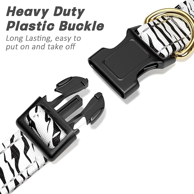 Reflective Dog Collar for Extra Small Dogs Cats, Cute Boho Adjustable Heavy-Duty Nylon Puppy Collar for Boy and Girl Female, Soft Pet Accessories with Quick Release Buckle, Stylish Zebra Print