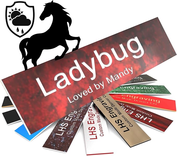 Personalized Horse Stall Name Plates, 2x6 Horse Stall Signs with Adhesive, All Weather UV Protected, Rustico Granite Plastic White Letters - Made in USA - S2
