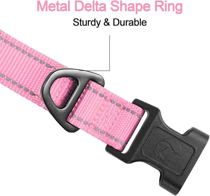 Joytale Reflective Dog Collar, Soft Neoprene Padded, Metal D-Ring, Nylon Pet Collar Adjustable for Puppy Dogs, Pink, XS