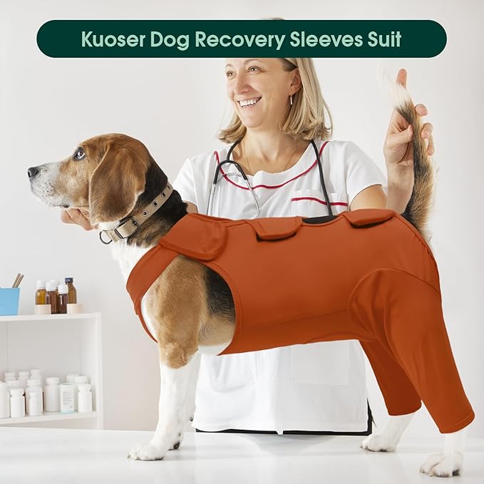 Kuoser Dog Recovery Suit for Back Legs & Thigh Wounds - Brown XL