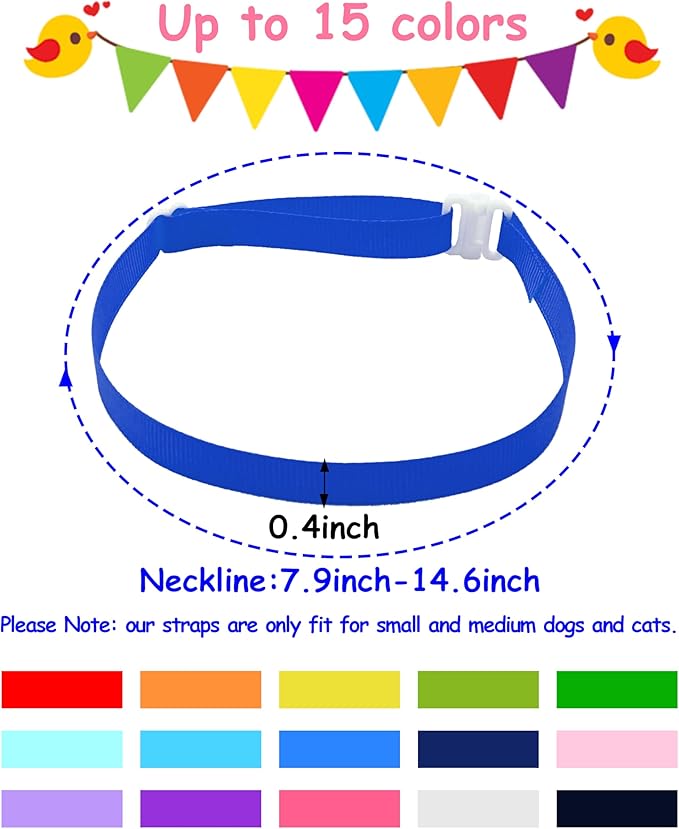 PET SHOW 150 Pack Dog Bow Tie Straps DIY Extension Strap with Adjustable Buckles 15 Colors Suitable for Almost All Types of Dog Bow Ties Newborn Puppy ID Collar Cat Pets Neckties Accessories