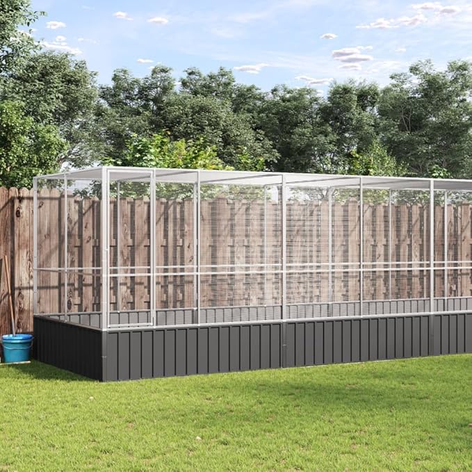 Large Bird Aviary with Extension, Outdoor Galvanized Steel Bird Cage, Galvanized Steel Outdoor Bird Aviary, Mesh Fence Bird House for Small Animals, 327.6"x81.5"x83.5"