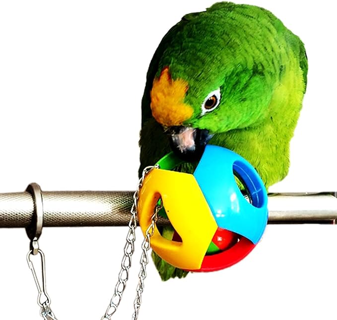 Parrot Colorful Ball Toys with Bell Cage Hanging Chewing String for Parakeet Conure Cockatiel Small Medium Birds (C)