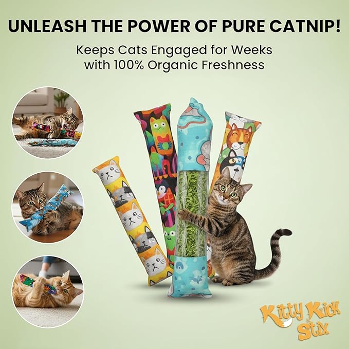 Kitty Kick Stix 11" Catnip Kicker Toy – Set of 2 | Handmade in USA | Interactive Cat & Kitten Toy | Packed with 100% Potent Catnip for All Breeds (Holiday (Set of 2))