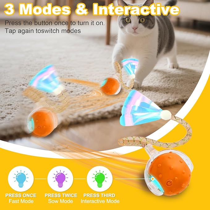 Interactive Cat Toys Ball for Indoor Cats,Automatic Cat Toy with Elastic Mesh Tail,Rechargeable Rolling Kitten Toy,Cat Enrichment Toys for Indoor Cats (Blue1, Cat Toy Ball)