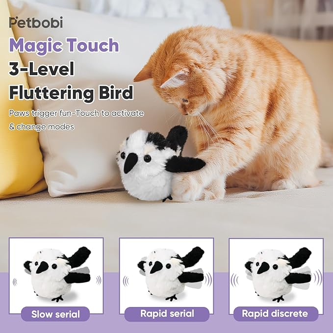 Petbobi Cat Toys Flapping Bird– Interactive Bird Cat Toy with Flapping Wings and Chirping Sounds, USB Rechargeable Motion-Activated Catnip Toy for Indoor Cats & Kittens (Non-Flying)