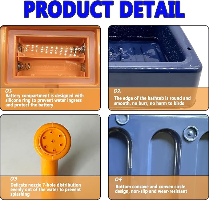 kathson Parrot Bathtub,Automatic Bird Shower Box,Multifunctional Parakeet Bathtub with Faucet,Bird Bathing Tub Pool Toy for Small Medium Birds Cockatiel Lovebird Budgie（Sapphire Blue）