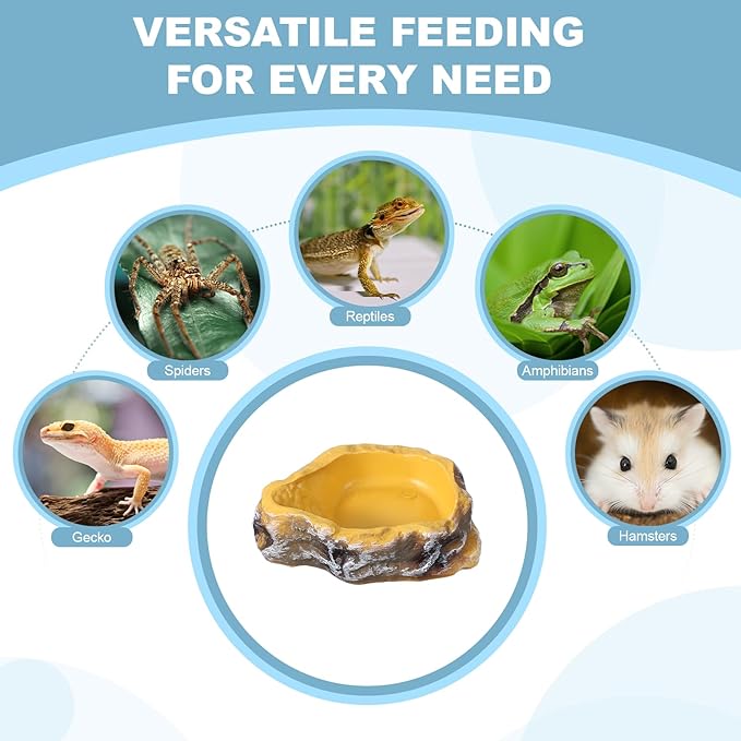 Reptile Food Bowl, Reptile Feeding Dish Corner Bowl Water Resin Rock Worm Feeder Dish XS (3.7 in, Yellow), Intended for Lizards/o/Scaled Pet/Leopard o/Spiders