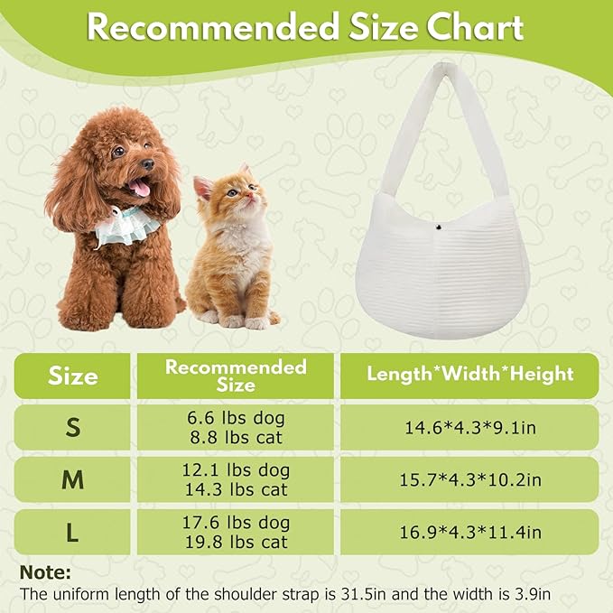 Dog Carrier Sling, Cat Backpack Carrier, Cotton Puppy Carrier Sling, Hands Dog Bag Carrier with Wide Strap Built in Safety Buckle Pocket for Small and Medium Pets (Small)