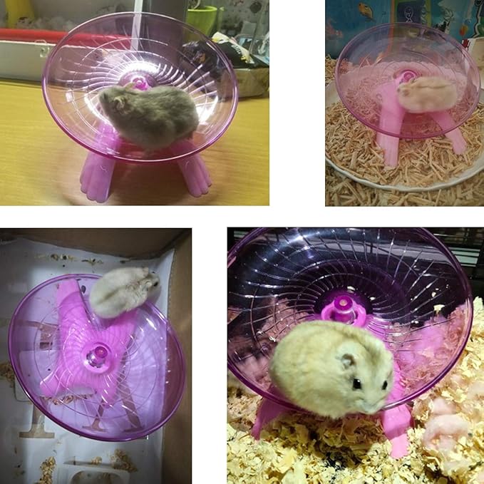 Hamster Flying Saucer Silent Running Exercise Wheel for Gerbil Rat Mouse Hedgehog Small Animals (Pink)
