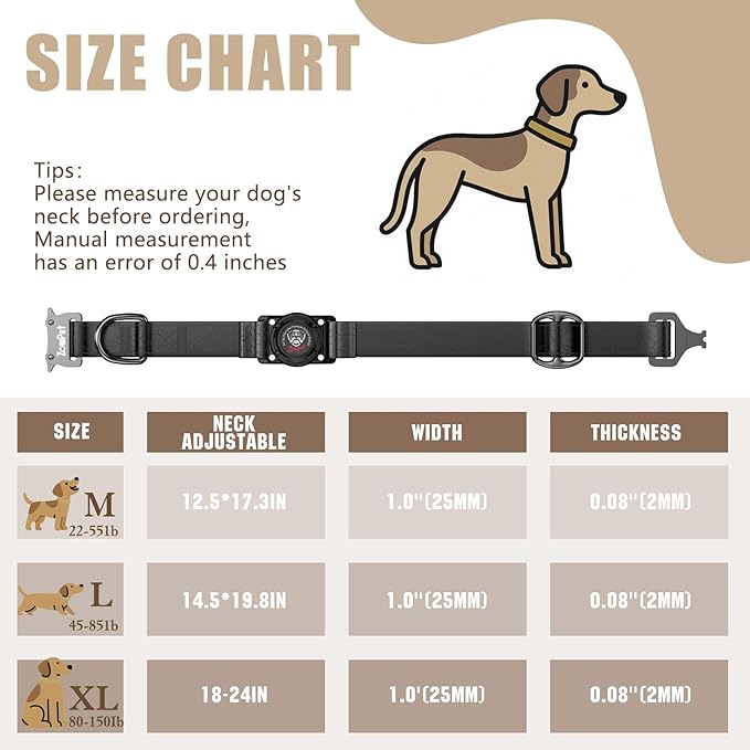 AirTag Dog Collar - Leather Dog Collar with Airtag Holder | IP68 Waterproof AirTag Holder with Metal Buckle, Comfortable GPS Dog Collars Tracker for Medium Large Dogs (Black, M)