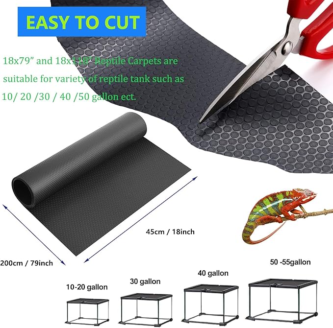 Bearded Dragon Tank Accessories, 18x79 in Large Non-Stick Reptile Carpet Substrate Terrarium Tank Liner Carpet, Waterproof Reptile Bedding Floor Mats for Snakes, Leopards, Geckos, Lizards