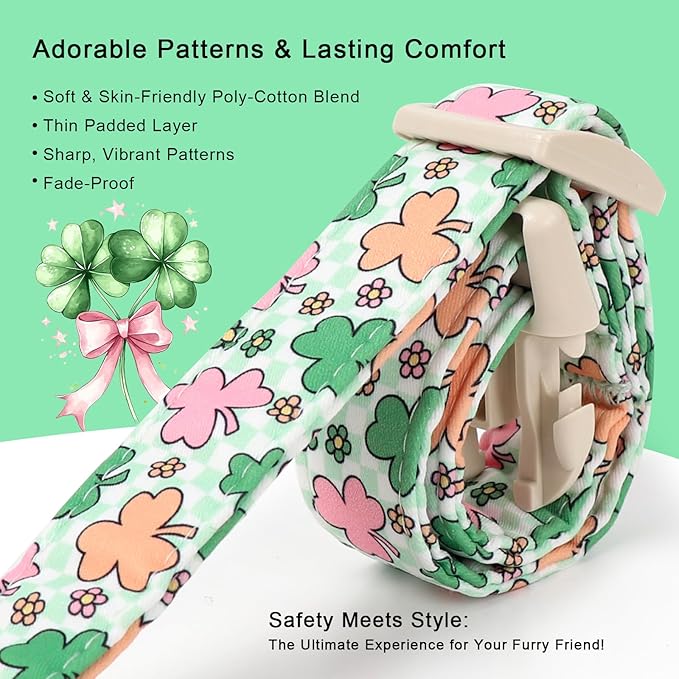 St Patricks Day Dog Collar for Medium Dogs - Cute Pastel Lucky Clover Dog Collars, Lightweight Adjustable Irish Green Festival Dogs Collars with Quick Release Buckle M