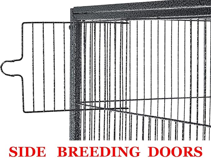 X-Large Double Stacker Wrought Iron Cage Bird Flight Parrot Breeding Breeder Cage Side Breeding Door Easy Clean Pull Out Tray Removable Rolling Stand Cockatiel Conure Canary Aviary Finches Budgies