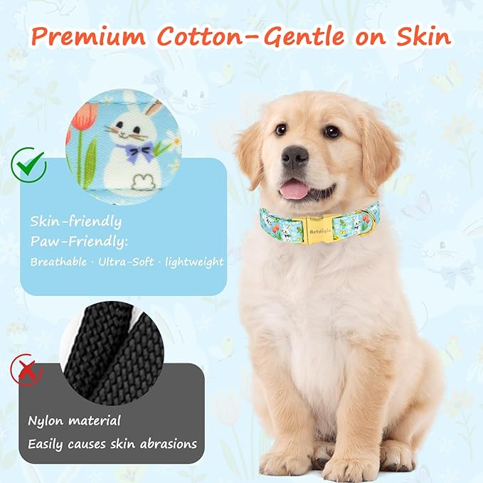Easter Dog Collar for Extra Small Dogs, Easter & Spring Theme Small Dog Collar with Cute White Bunny Pattern, Adjustable Blue Easter Dog Collars Girl Boy Collar for Dogs -XS