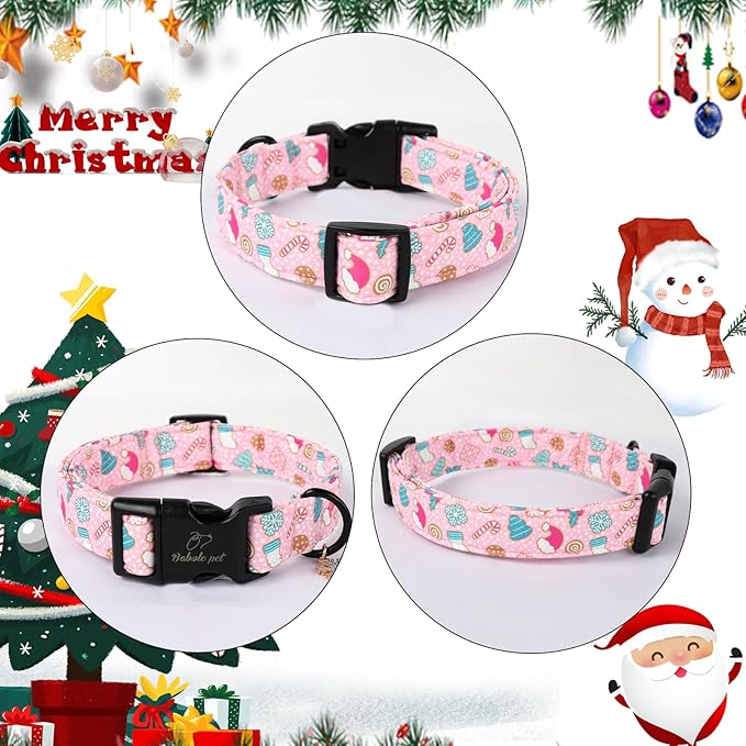 Christmas Dog Collar for Large Dogs - Cute Snowflake Print Pink Christmas Collars for Dogs, Soft Adjustable Winter Holiday Dog Collars with Quick Release Buckle L