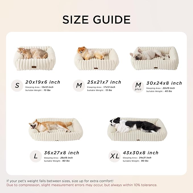 Bedsure Cute Dog Bed for Extra Large Dogs - Washable Furry XL Pet Beds, Rectangle Orthopedic Corduroy Fleece Pet Beds with Removable Zipper Cover, 43x30x8inches, Cream