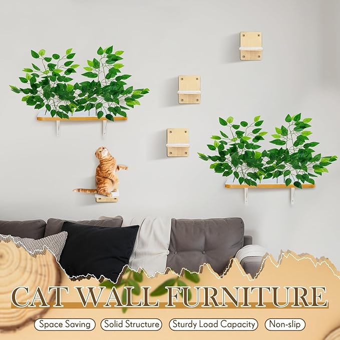 Cat Wall Shelves with 4 Steps and Perches - Cat Wall Furniture for Cats and Kittens - Indoor Climbing, Scratching and Relaxing Playground
