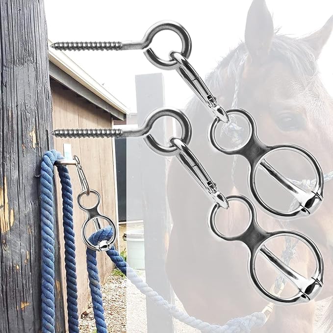 2pcs Horse Tie Ring, Heavy Duty Stainless Steel Tie Ring Horse Training Equipment with Eye Bolt,Quick snap,Humane and Safe Tie Way