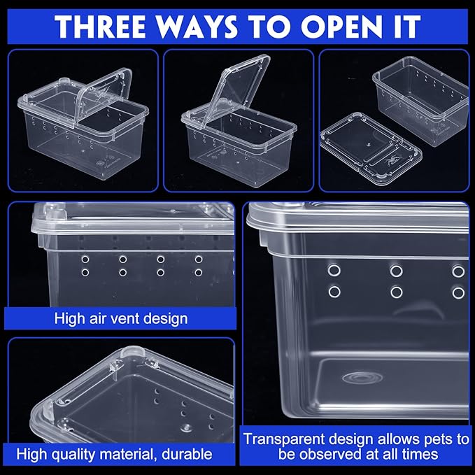 Irenare 8 Pcs Reptile Breeding Box Plastic Spider Terrarium Tarantula Feeding Box for Bearded Dragon Lizard Spider Gecko Scorpion(Vent Holes,Clear,4.33 x 2.76 x 2.95 Inch)