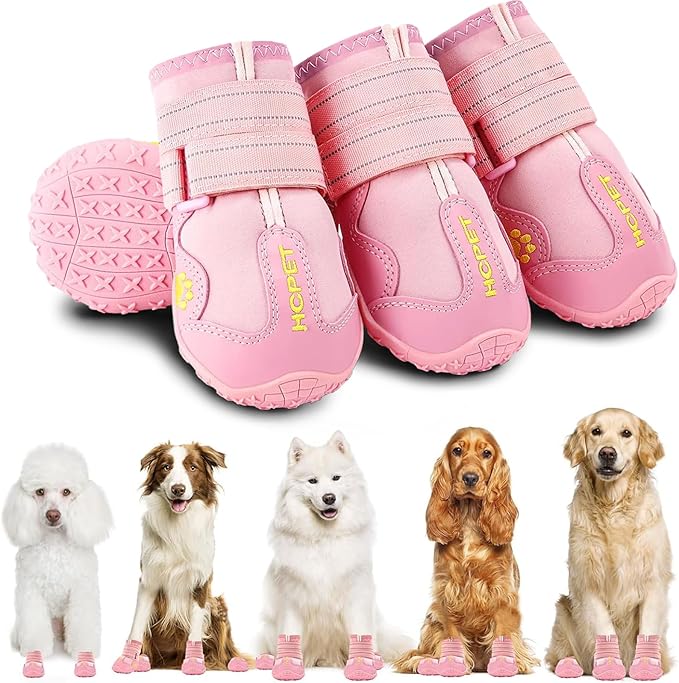 Hcpet Dog Shoes, Dog Boots for Small Dogs, Breathable Medium Dog Booties Paw Protector for Summer Hot Pavement, Winter Snowy Day, Outdoor Walking, Indoor Hardfloors Anti Slip Sole Pink Size 4