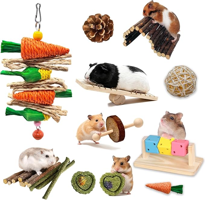 Rabbit Toys Bunny chew/Guinea Pig Toys Natural Timothy Hay Sticks Apple Wood Sticks Handmade for Guinea Pig Hamster Rat Chinchilla (TOY-1-18)