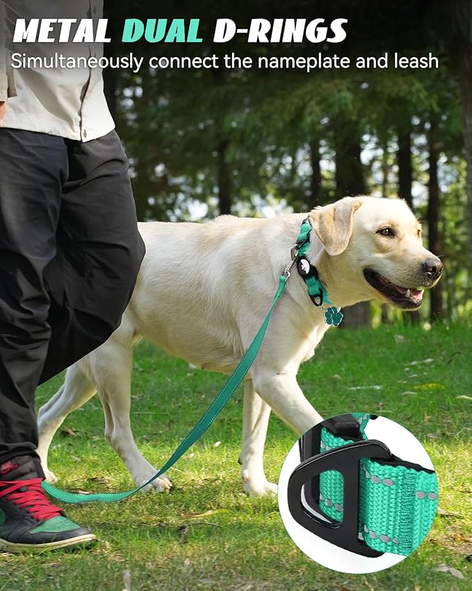 Joytale Airtag Dog Collar, Reflective Pet Collar with Waterproof AirTag Holder, Dual D-Rings, Soft Padded Adjustable for Medium Dogs, Teal, M