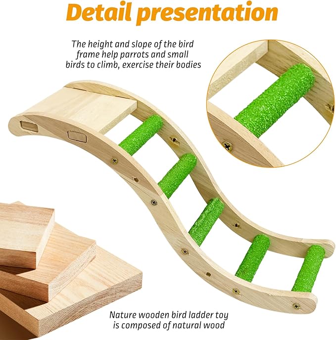 Hamiledyi Nature Wooden Bird Ladder Pet Parrots Climb Bridge Exercise Stands for Parakeet Climbing Chewing Bridge Bird Cage Accessories for Cockatiel Parakeet Lovebirds Budgie (Green)