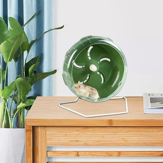 Hamster Wheel Silent, 8.3 Inch Large Gerbil Hedgehog Wheel, Adjustable Stand Quiet Spinner Syrian Hamster Running Wheels for Chinchilla Dwarf Pet Small Animals Cage Exercise, Green