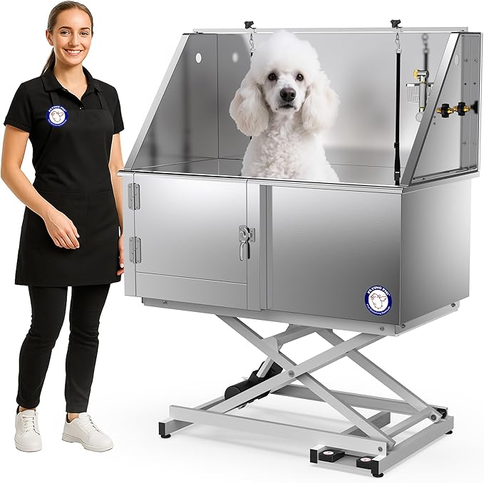 Flying Pig 50" Stainless Steel Professional Electric Lift Pet Grooming Tub
