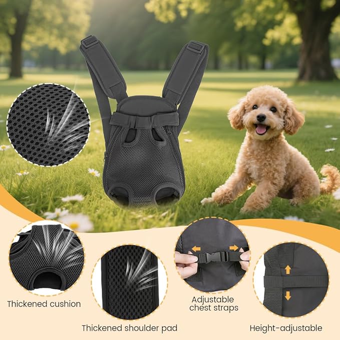 Inspack Dog Backpack Carrier/Cat Carrier, Adjustable Pet Front Carriers Travel Bag for Puppy Medium Dogs, Legs Out, Soft Ventilated Dog Chest Carry Backpacks for Hiking/Camping, 2.5-4 lbs, Black