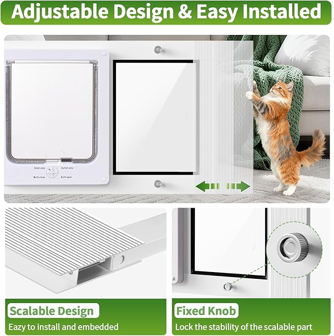 Aluminum Frame Cat Door for Window with Magnetic Auto Closure, Adjustable Width Quick-Fit Pet Door for Window Insert, Suitable for Most Medium Cats & Small Dogs (27''-32'')