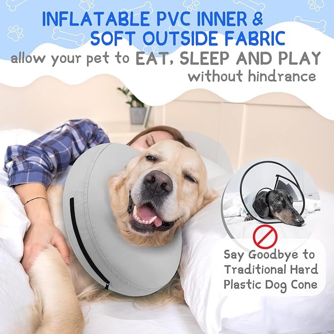 Supet Inflatable Dog Cone Collar Alternative After Surgery, Doggie Neck Donut Collar Recovery ECollar for Post Surgery, Soft Dog Cone for Small Medium Puppies Cats