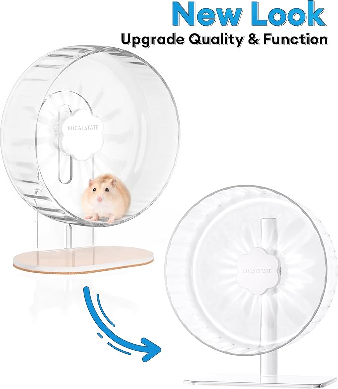 Bucatstate Hamster Exercise Wheel Super-Silent with Adjustable Base Dual-Bearing Cage Accessories Quiet Spinning Running Wheel for Dwarf Syrian Hamster Gerbils and Other Small Animals