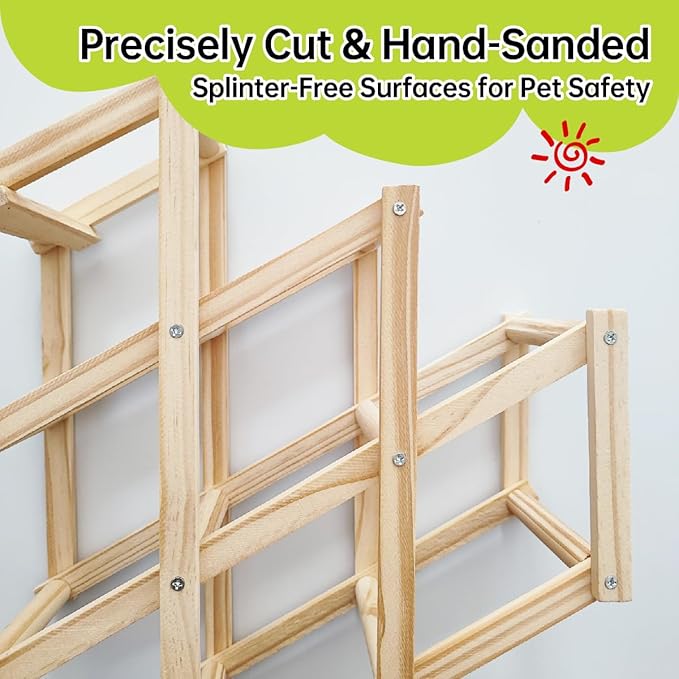 Wooden Rat Climbing Toys for Pet Rats - Natural Cage Accessories,Climbing Ladder,Hanging Enrichment Toys for Fancy Rats,Fun & Safe Play & Chew Activities,L