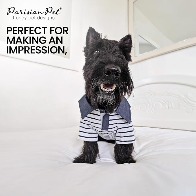 Parisian Pet Preppy Boy Polo Dog Shirt – Puppy Outfits – 100% Cotton Doggie Clothes – Cute Machine Washable Puppy Apparel - Dog Shirts for Small Dogs S