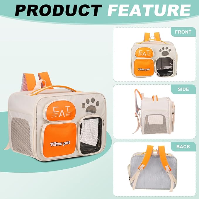 Cat Backpack Carrier, Breathable Dog Carrier Pet Supplies for Cats or Small Dogs Puppies, Intended for Hiking/Camping/Traveling (Yellow, 16"x10"x12")