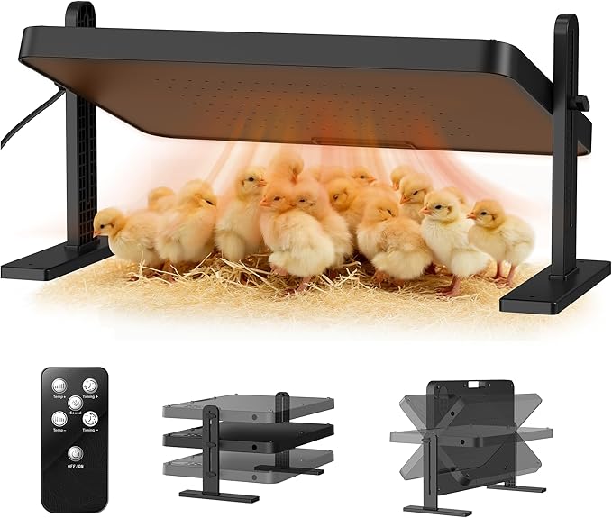Chick Brooder Heater with Adjustable Temp (86~194℉) & 12H Timer & Height & Angle, Rapid-Heating Heat Plate for Chicks with Remote Control, 16"x12" for 30 Chicks, Brooder Plate for Young Poultry